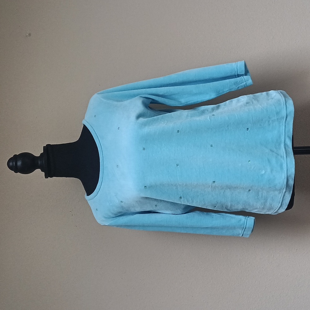 Vintage Quacker Factory Sky Blue Velvet w/ Sequins Quarter Sleeve Top Size XS